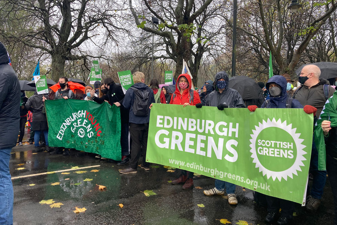 Edinburgh Greens with banner at COP26 demo in Glasgow